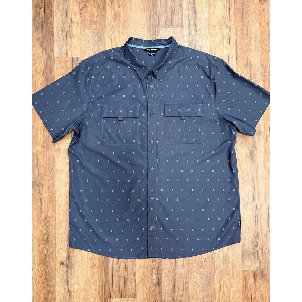 Voyager Men's Navy Geometric Print Short Sleeve Button Up Shirt XL‎ Recycled